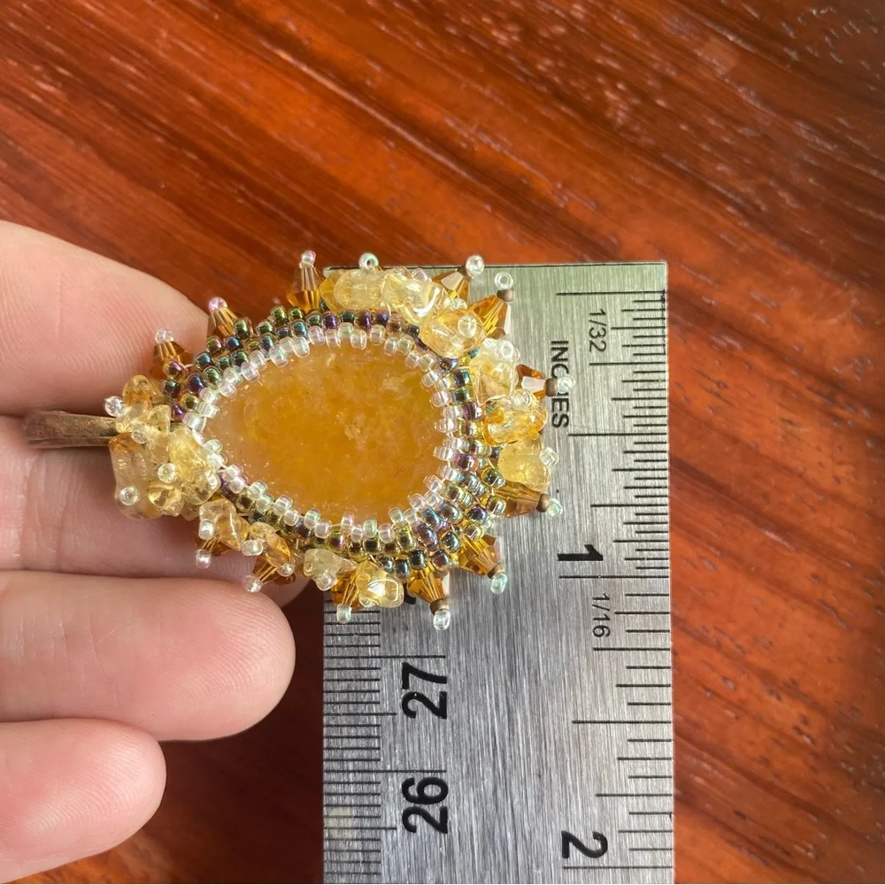Bead Embroidered Aventurine & Citrine Pendant - Picture 7 of 7